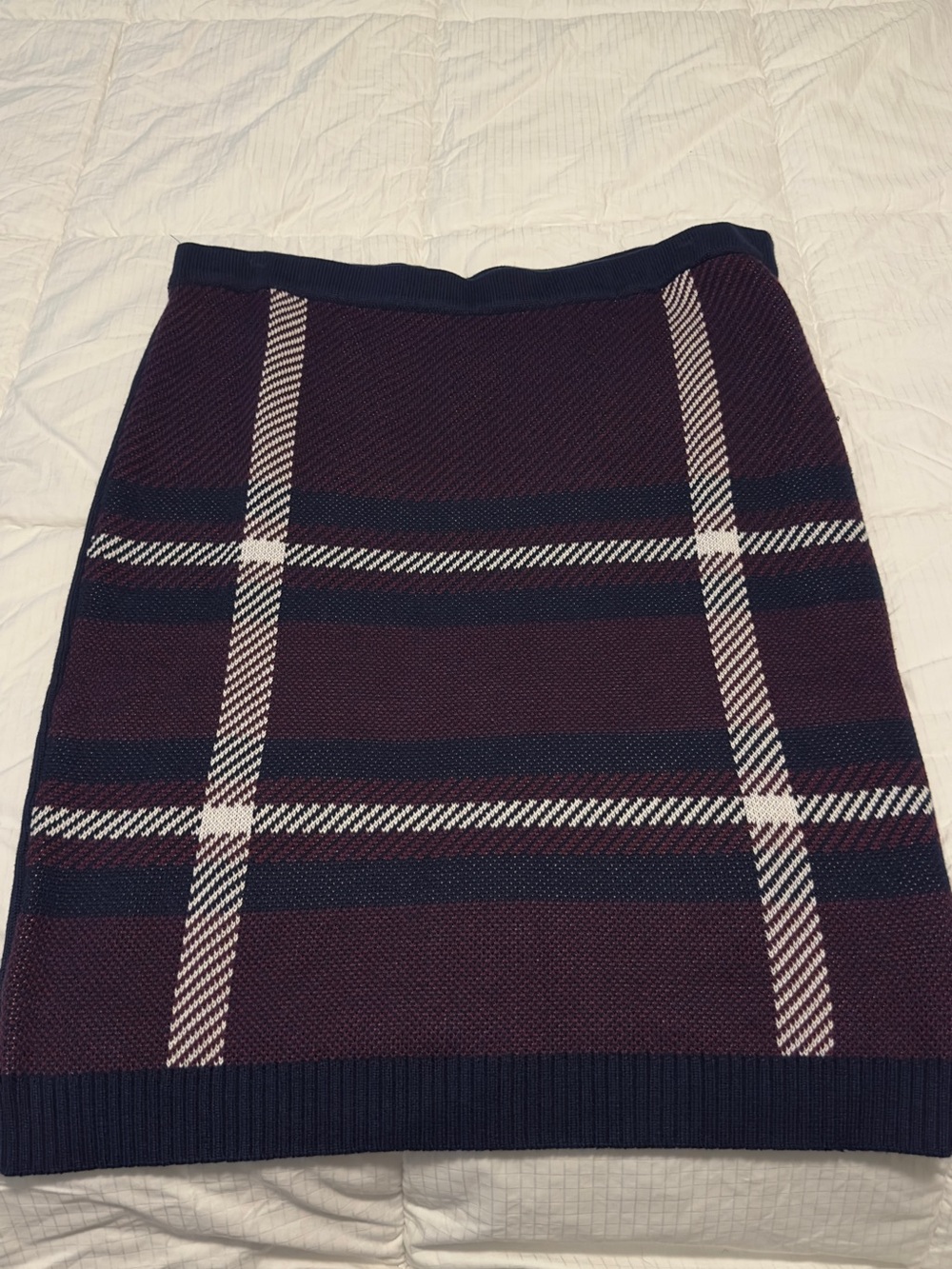Eloquii Navy & Burgundy Plaid Knit Pencil Skirt